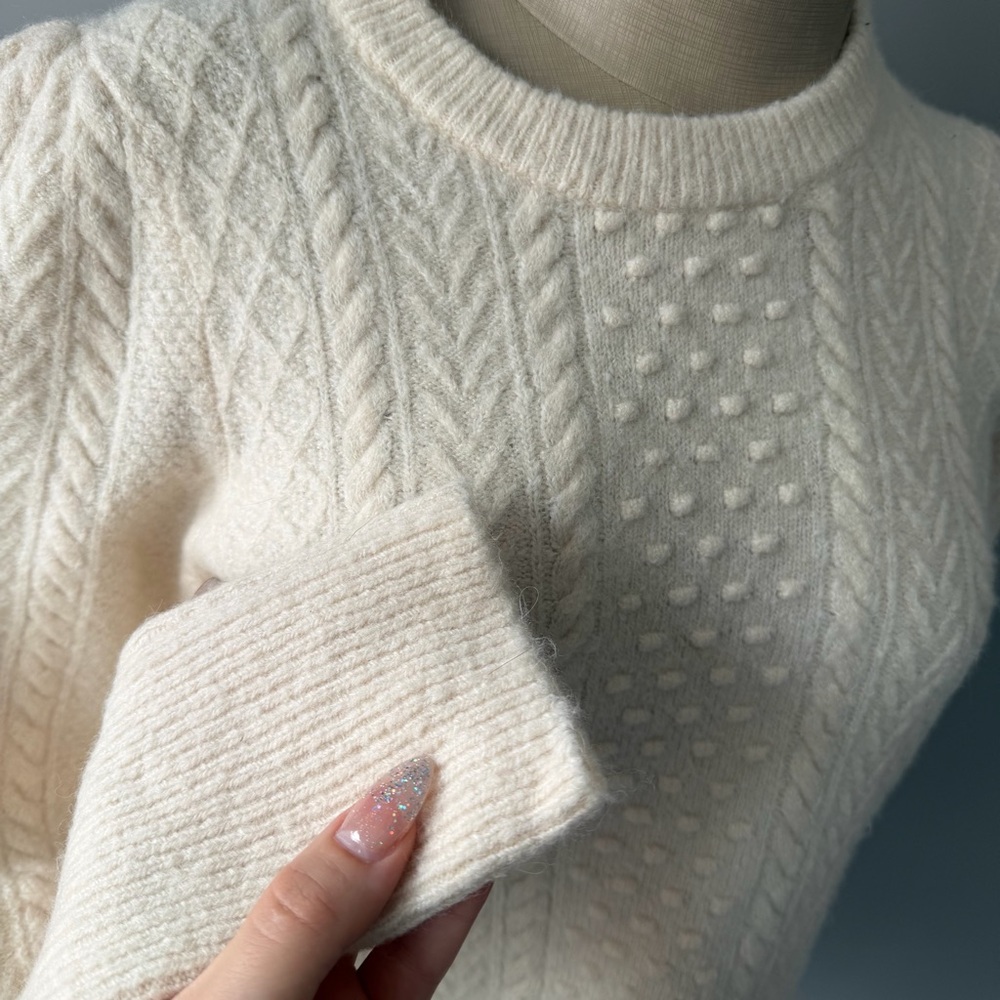 J.Crew Cream Cable Knit Sweater Women’s Large Ivory Wool Blend - Picture 6 of 7